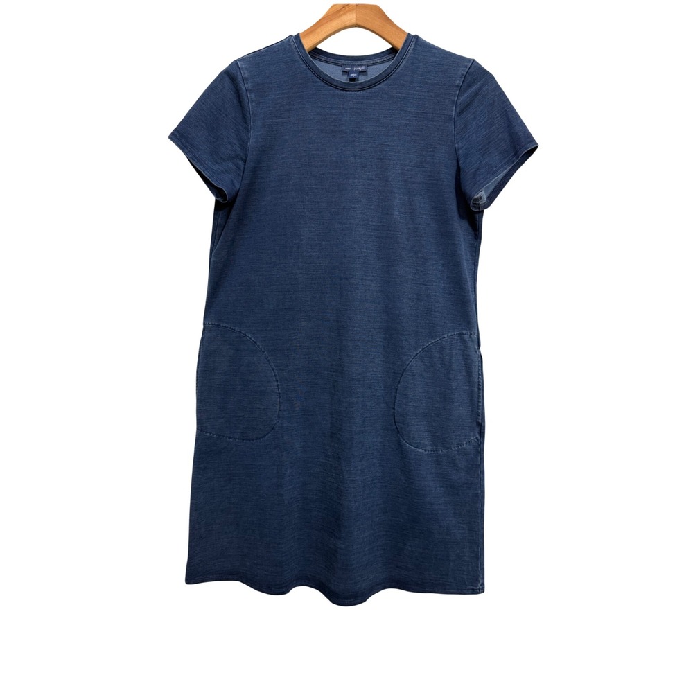 Indigo Pure Jill T-Shirt Dress Blue EUC Pockets Lyocell Stretch Shift Size S